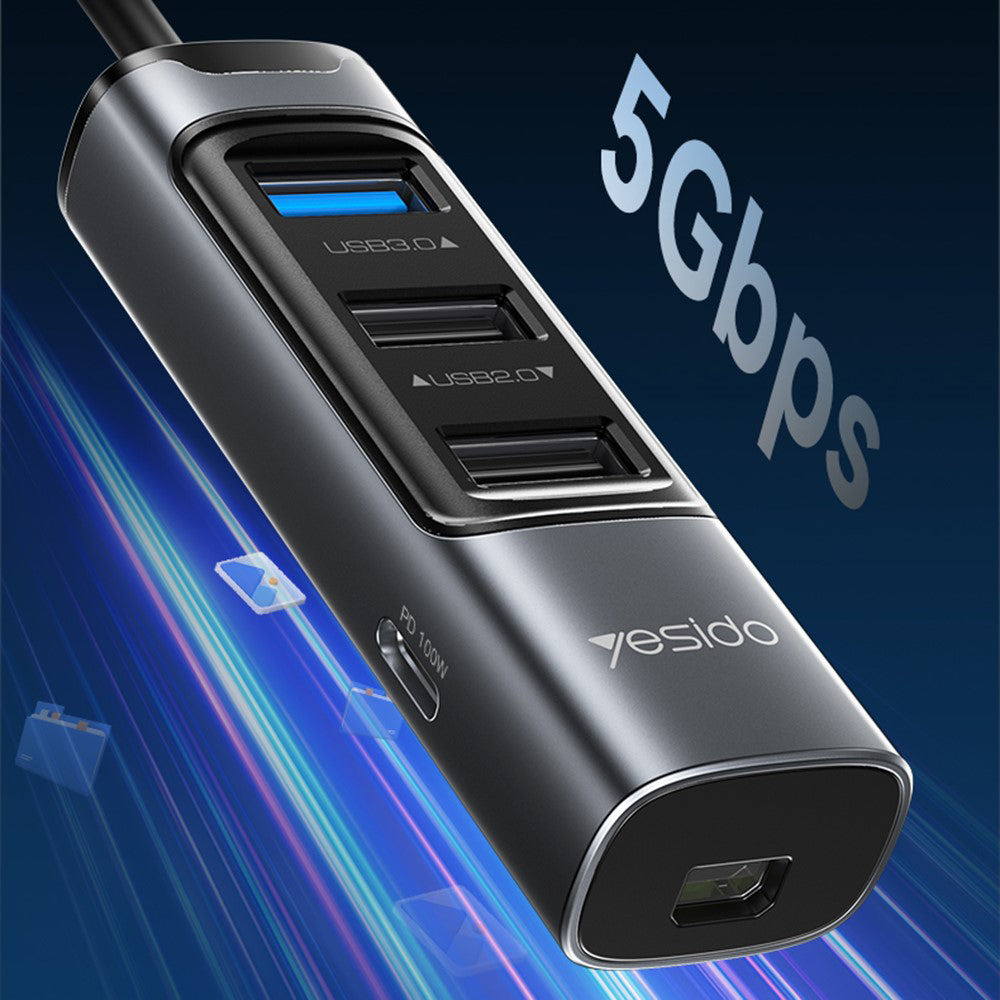 Hub USB-C Yesido HB24, 5v1, Sivý