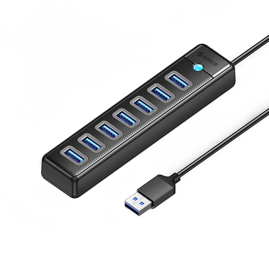 USB hub Orico PW7U-U3, 7 x USB-A 3.0 - 1 x USB-C, čierny