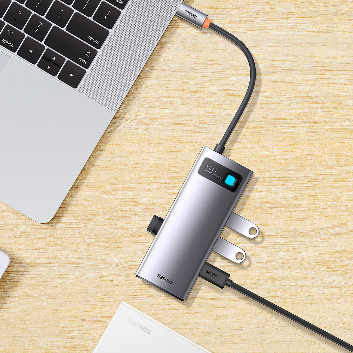 Hub USB-C Baseus Metal Gleam, 4 x USB-A 3.0, Sivý WKWG070013