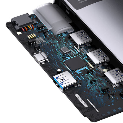Hub USB-C Baseus Metal Gleam, 4 x USB-A 3.0, Sivý WKWG070013