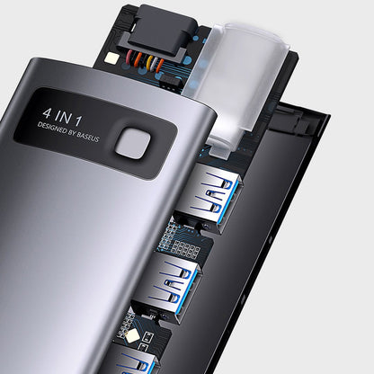Hub USB-C Baseus Metal Gleam, 4 x USB-A 3.0, Sivý WKWG070013