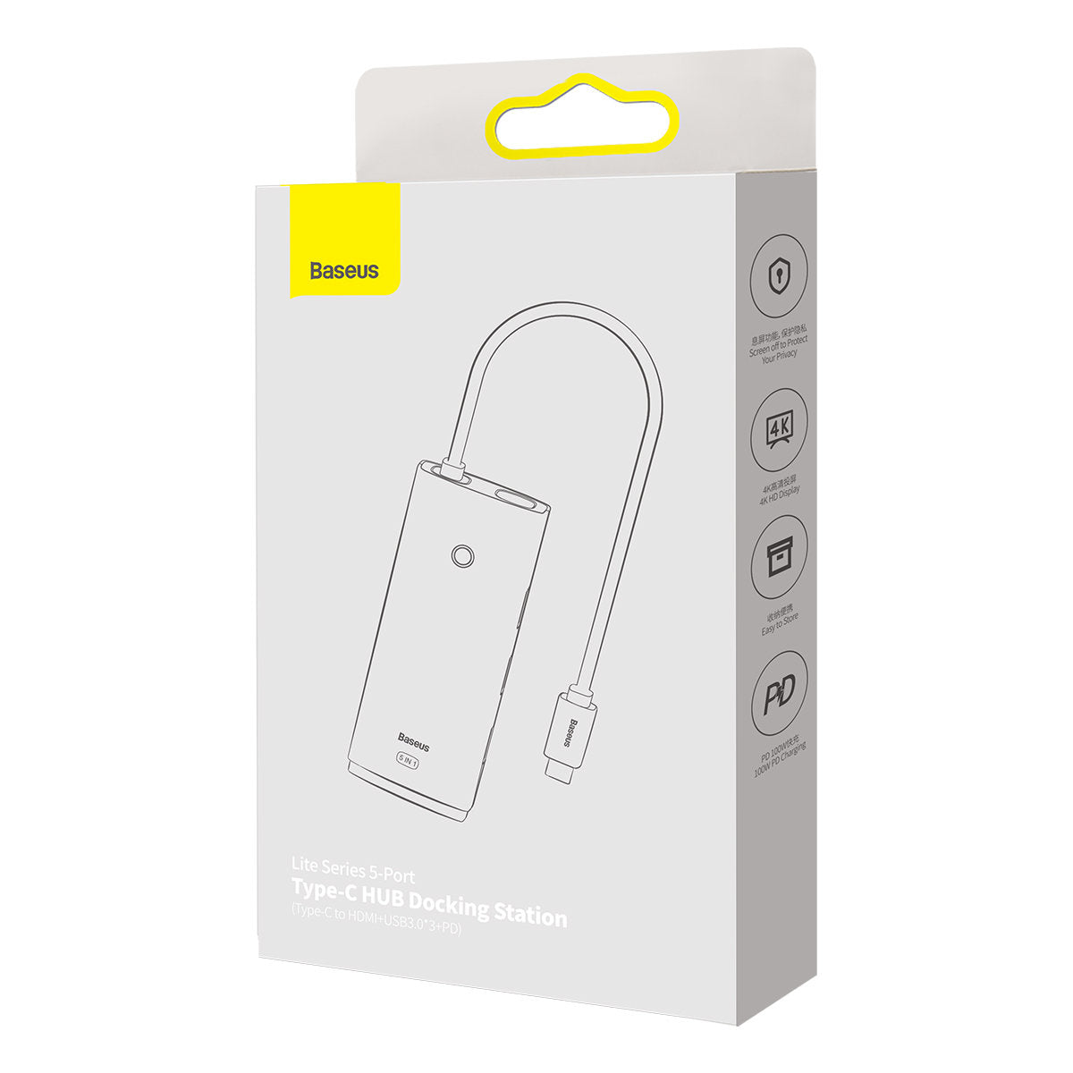 USB-C Hub Baseus Lite, 3 x USB-A 3.0 - USB-C - HDMI, Čierny WKQX040001