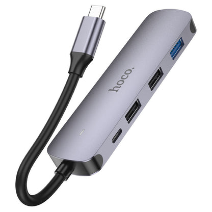 USB-C Hub HOCO HB27, USB-A 3.0 - 2 x USB-A - USB-C - HDMI, Sivá