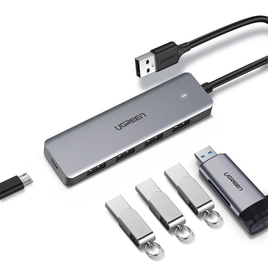 Hub USB UGREEN CM219, 4 x USB-A 3.0 - 1 x USB-C, Sivý