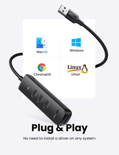 USB hub UGREEN CM416, 4 x USB-A 3.0, 1m, čierny