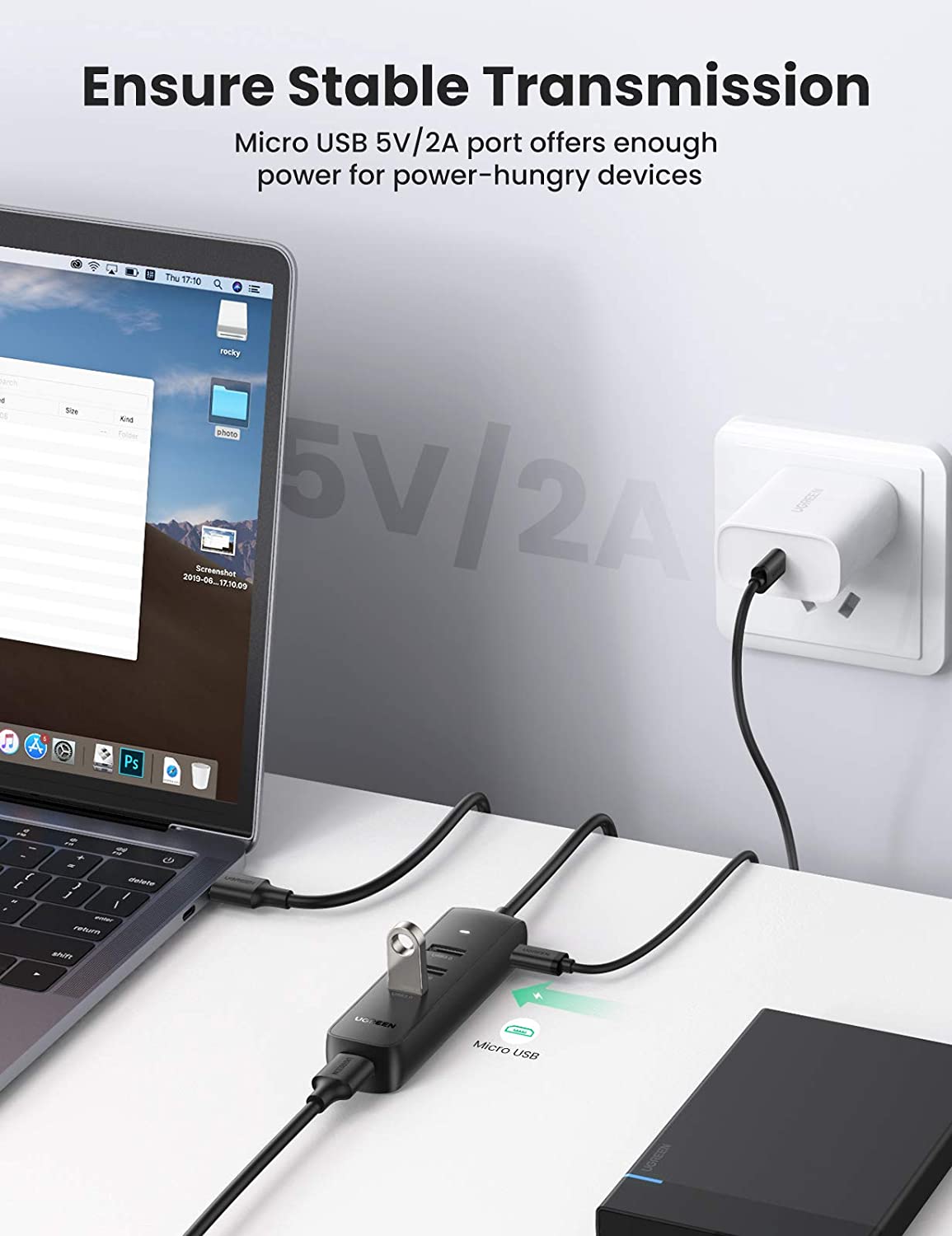 USB hub UGREEN CM416, 4 x USB-A 3.0, 1m, čierny