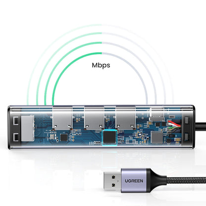 Hub USB UGREEN CM475, 3 x USB-A 3.0 - 1 x USB-C - 1 x RJ45, Sivý