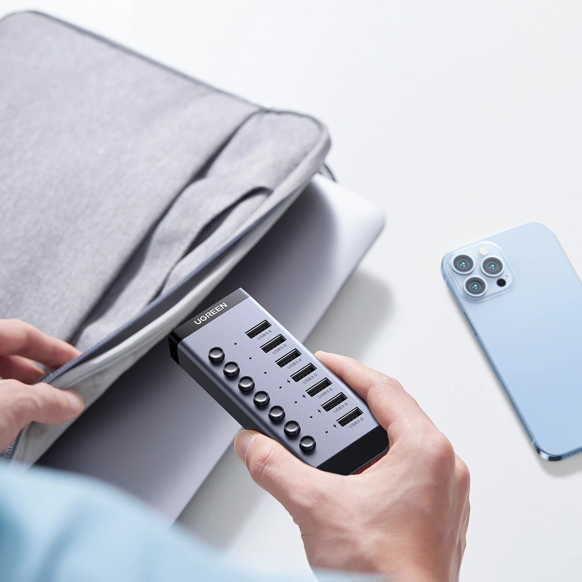 UGREEN CM481 USB Hub, 7 x USB-A 3.0, Gray