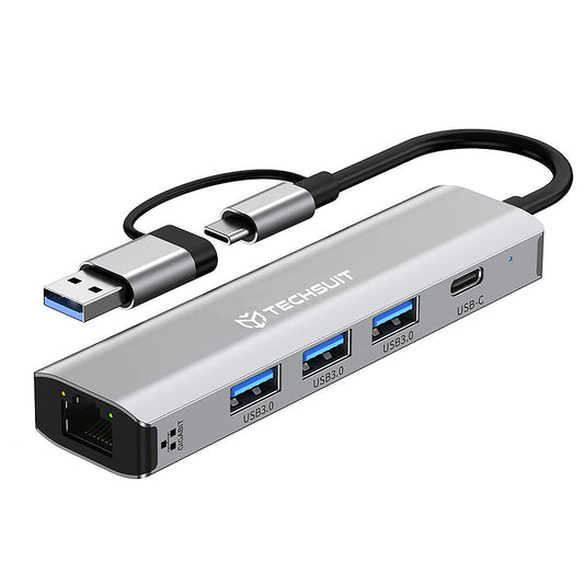 Hub USB / USB-C Techsuit H3 BoostNetLink, 5v1, Sivý