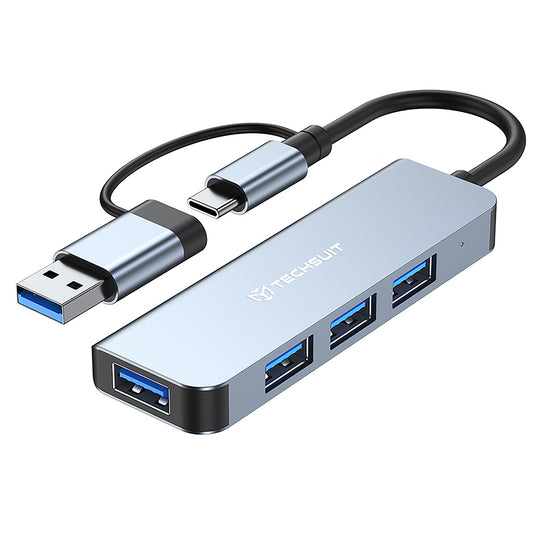 Hub USB / USB-C Techsuit H8 DataBridge, 4v1, Sivý