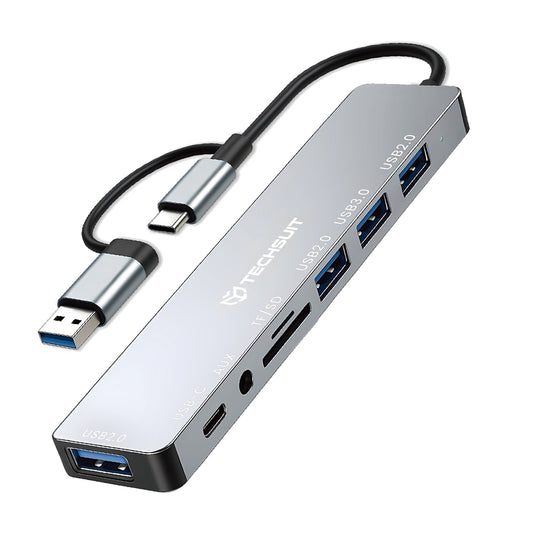 Hub USB / USB-C Techsuit H9 DataBridge, 8v1, Sivý