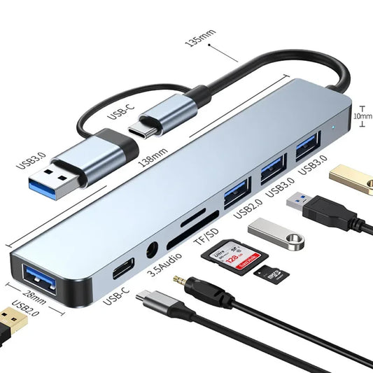 Hub USB / USB-C Techsuit H9 DataBridge, 8v1, Sivý
