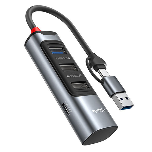 USB / USB-C hub Yesido HB19, 4v1, Sivý