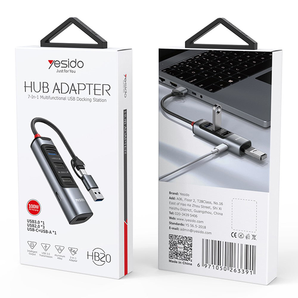 USB / USB-C hub Yesido HB20, 5v1, Sivý