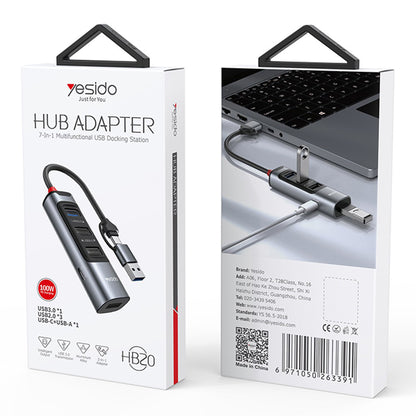 USB / USB-C hub Yesido HB20, 5v1, Sivý
