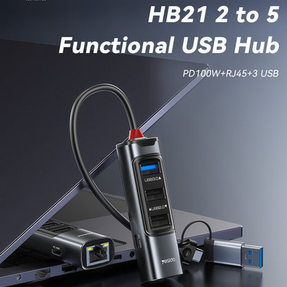 USB / USB-C hub Yesido HB21, 5v1, Sivý