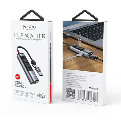 USB / USB-C hub Yesido HB21, 5v1, Sivý