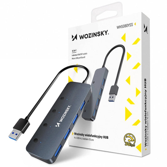 USB hub WZK WHS080YSS, 4 x USB-A 3.0, Sivý