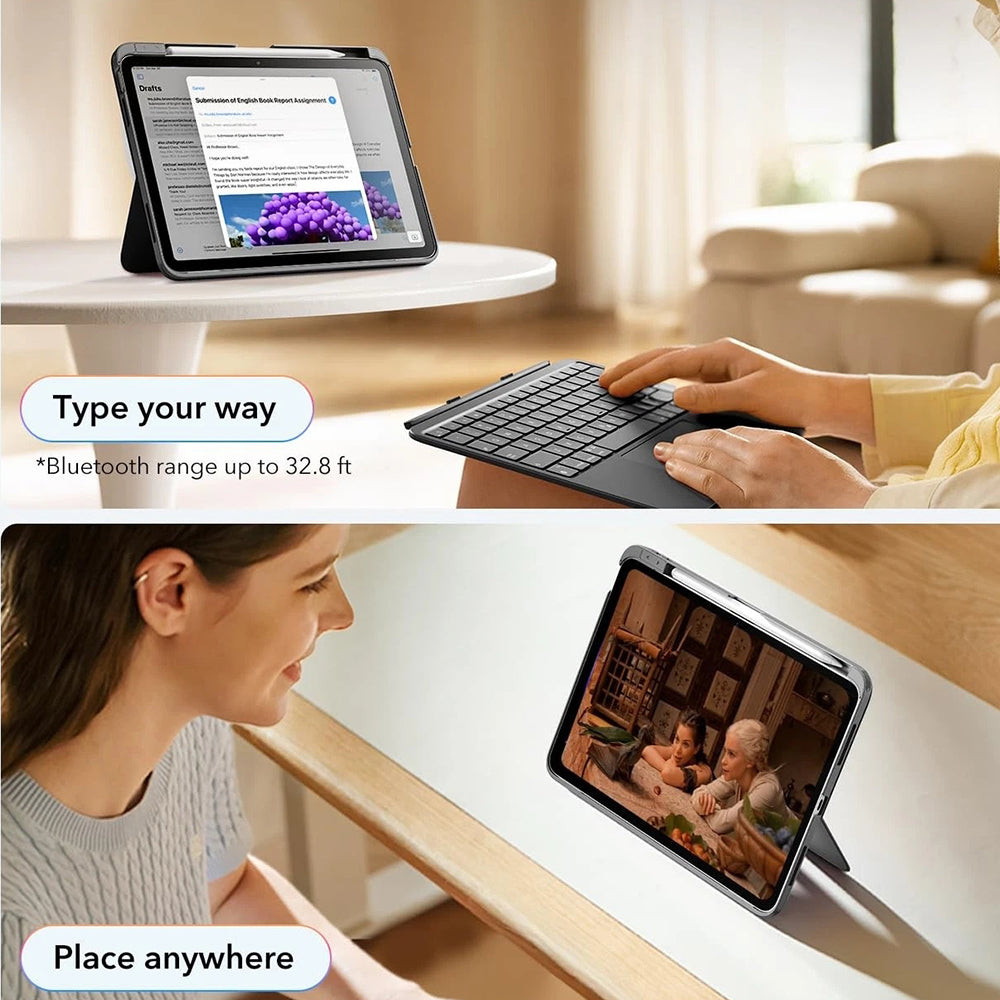 Puzdro s klávesnicou pre Apple iPad (2025) / (2022), ESR, Flex, Sivé