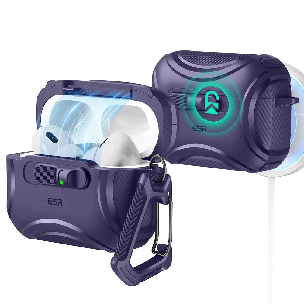 Puzdro ESR Cyber FlickLock pre Apple AirPods Pro 3, Fialové