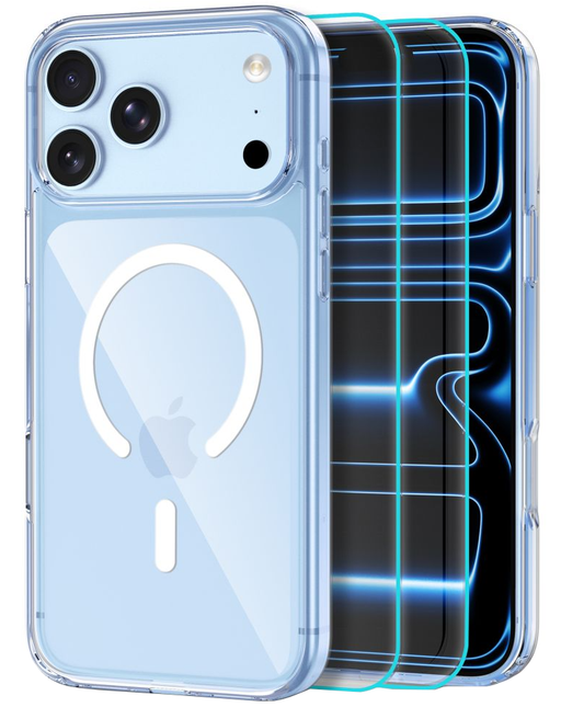MagSafe puzdro pre Apple iPhone 18 Pro / 17 Pro, Tech-Protect, Flexair Hybrid s ochranným sklom, priehľadné