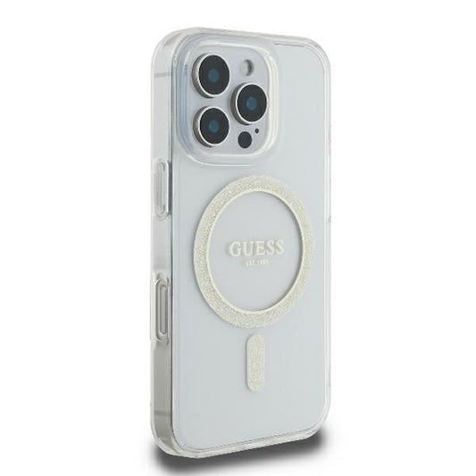 Puzdro MagSafe pre Apple iPhone 16 Pro, Guess, IML Glitter Ring, Transparentné GUHMP16LHFGERET