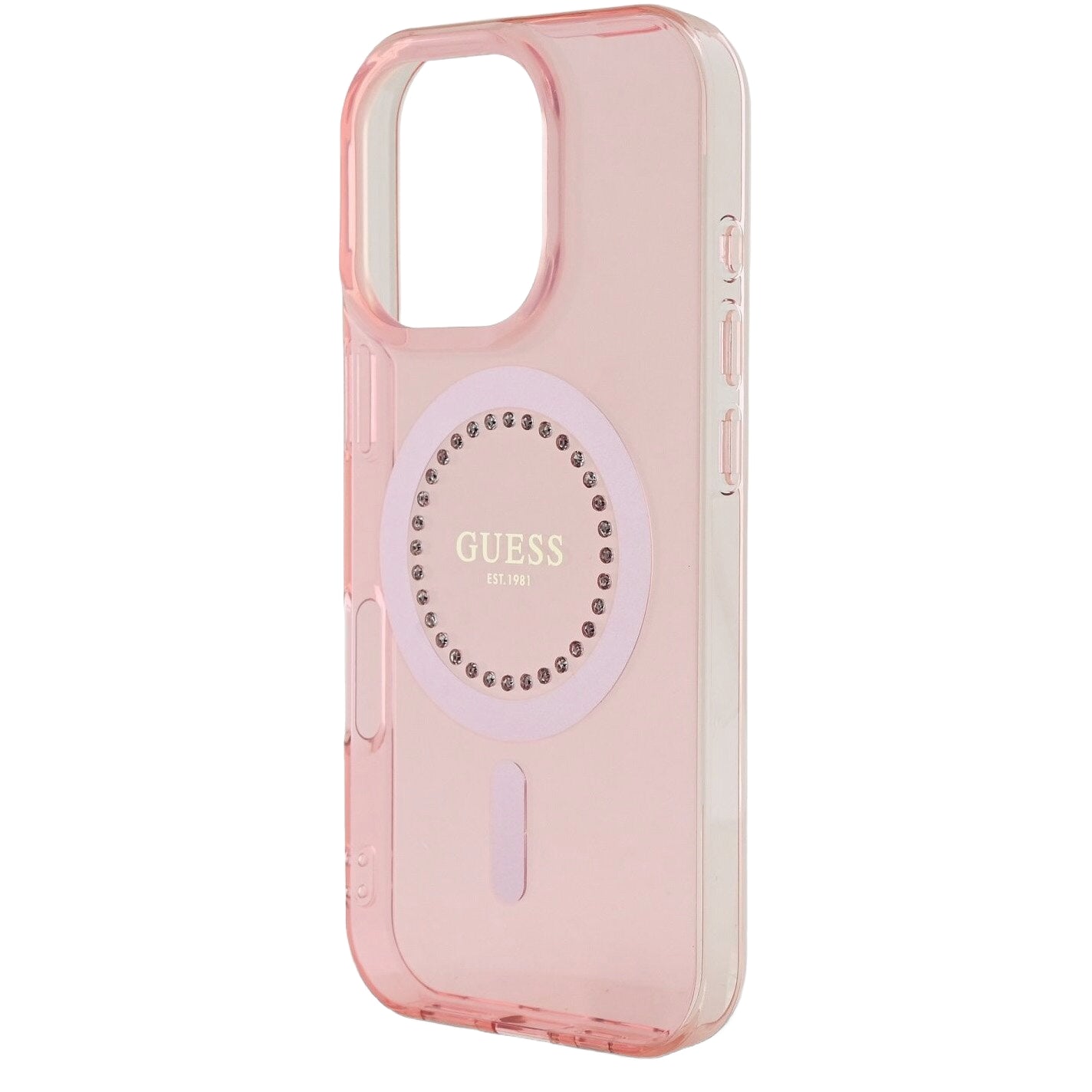 Puzdro MagSafe pre Apple iPhone 16 Pro Max, Guess, IML Rhinestones Ring, Ružové GUHMP16XPFTDTEP