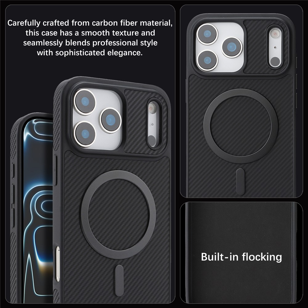 MagSafe puzdro pre Apple iPhone 17 Pro Max, OEM, Carbon Metal Ring, čierne