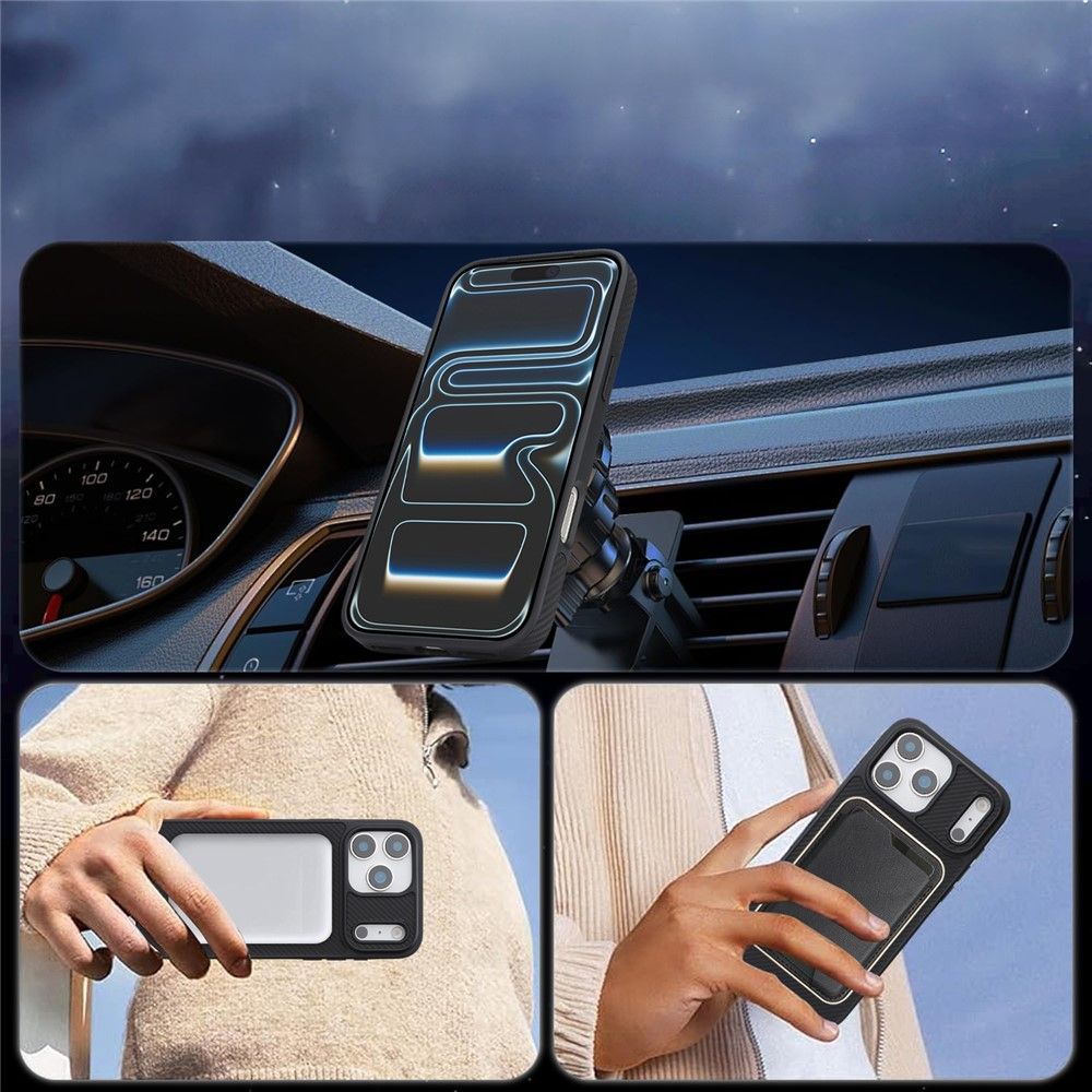 MagSafe puzdro pre Apple iPhone 17 Pro Max, OEM, Carbon Metal Ring, čierne