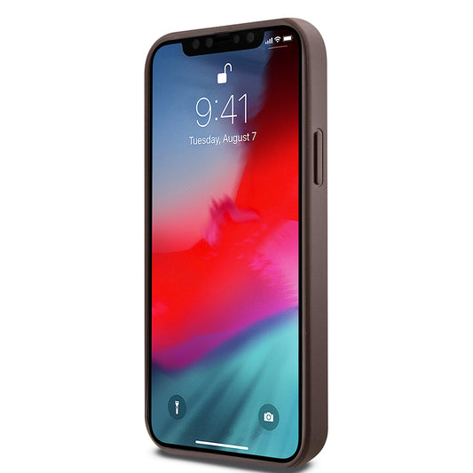 Puzdro MagSafe pre Apple iPhone 12 / 12 Pro, Guess, 4G Ring Classic Logo, Hnedé