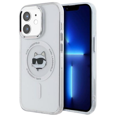 Puzdro MagSafe pre Apple iPhone 12 / 12 Pro, Karl Lagerfeld, IML Metal Choupette's Head, Biela