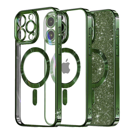 MagSafe puzdro pre Apple iPhone 13 Pro, Techsuit, Luxury Glitter, Tmavozelené