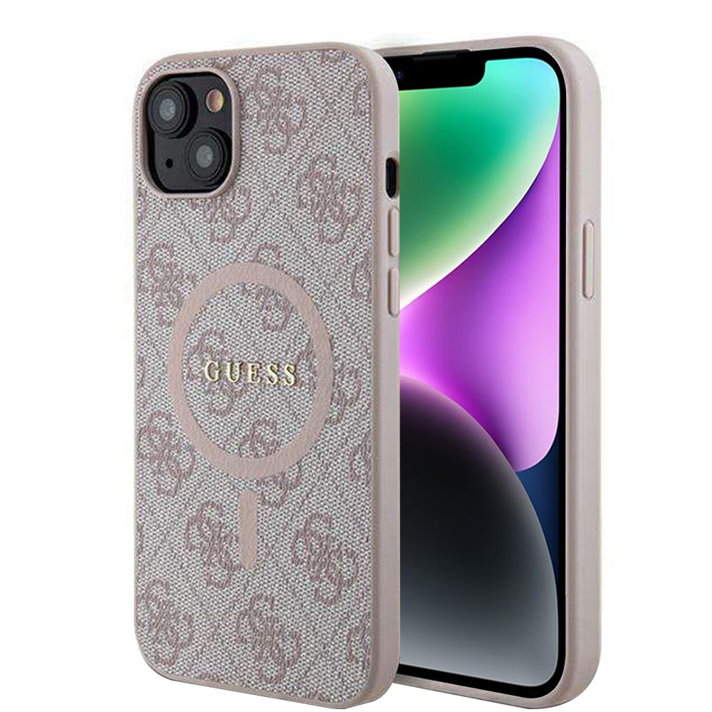 Puzdro MagSafe pre Apple iPhone 14, Guess, 4G Ring Classic Logo, Ružové