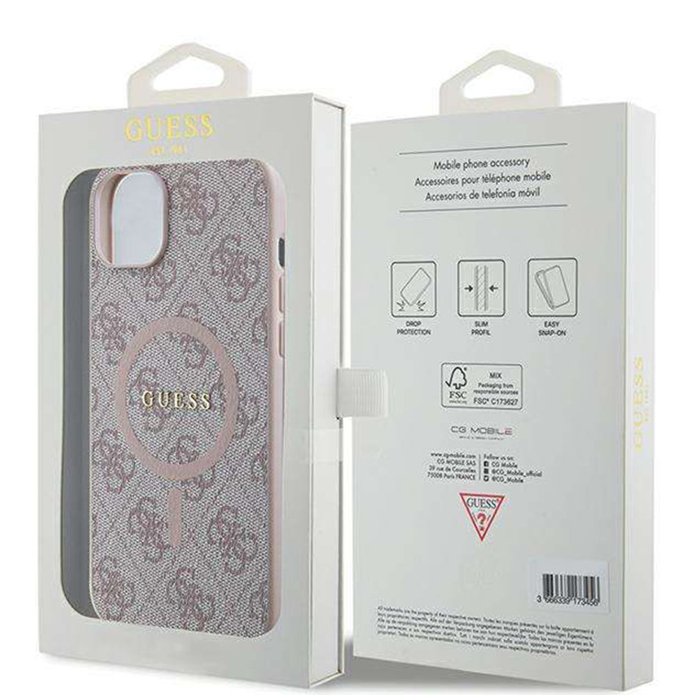 Puzdro MagSafe pre Apple iPhone 14, Guess, 4G Ring Classic Logo, Ružové