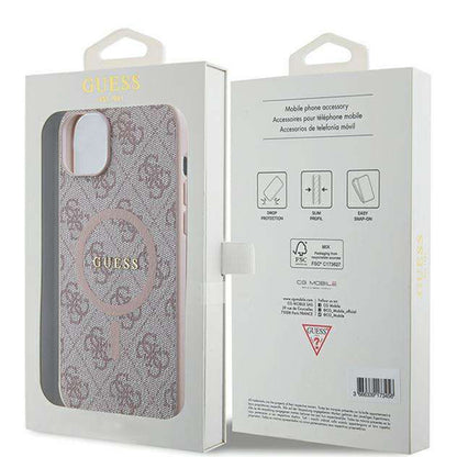 Puzdro MagSafe pre Apple iPhone 14, Guess, 4G Ring Classic Logo, Ružové