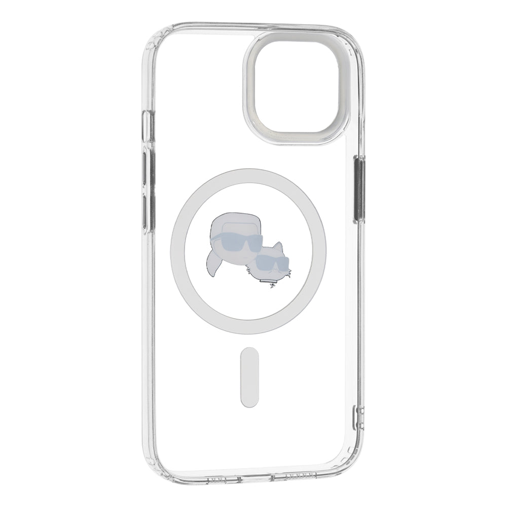 MagSafe Case for Apple iPhone 14, Karl Lagerfeld, IML Metal Karl & Choupette's Heads, White