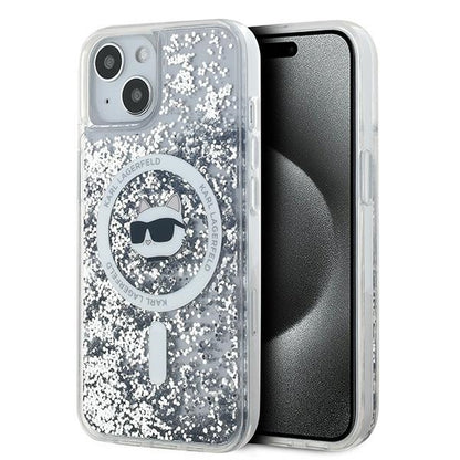 Puzdro MagSafe pre Apple iPhone 14, Karl Lagerfeld, Liquid Glitter Choupette's Head, Transparentné