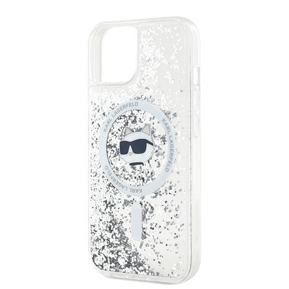 Puzdro MagSafe pre Apple iPhone 14, Karl Lagerfeld, Liquid Glitter Choupette's Head, Transparentné