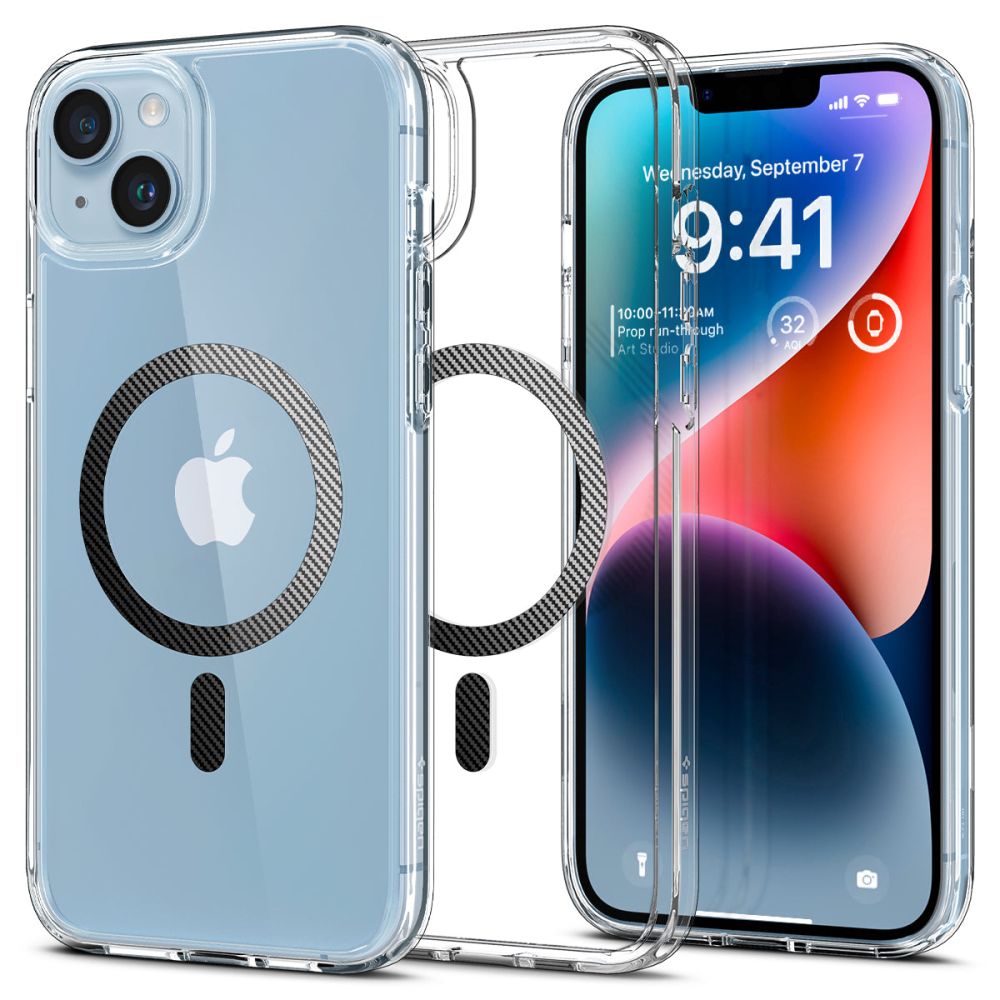 Puzdro MagSafe pre Apple iPhone 14 Plus, Spigen, Ultra Hybrid Carbon, Transparentné