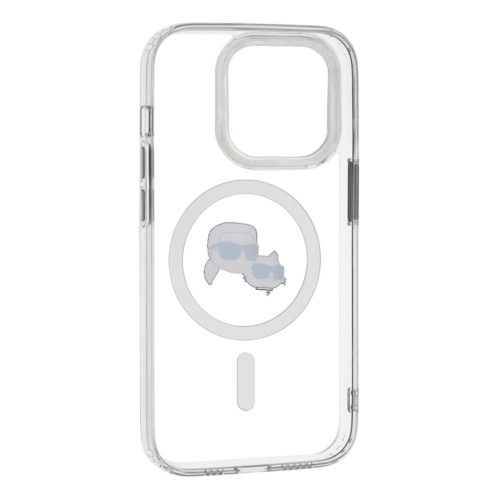 Puzdro MagSafe pre Apple iPhone 14 Pro, Karl Lagerfeld, IML Metal Karl & Choupette's Heads, Biela