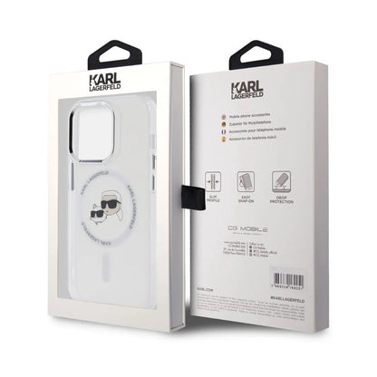 Puzdro MagSafe pre Apple iPhone 14 Pro, Karl Lagerfeld, IML Metal Karl & Choupette's Heads, Biela