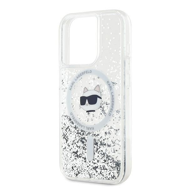 Puzdro MagSafe pre Apple iPhone 14 Pro, Karl Lagerfeld, Liquid Glitter Choupette's Head, Transparentné