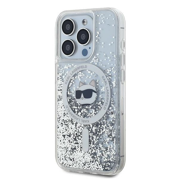 Puzdro MagSafe pre Apple iPhone 14 Pro, Karl Lagerfeld, Liquid Glitter Choupette's Head, Transparentné