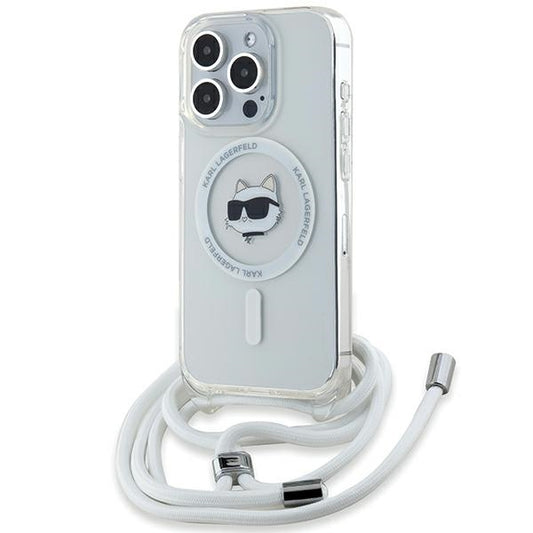 Puzdro MagSafe pre Apple iPhone 14 Pro Max, Karl Lagerfeld, IML Crossbody Choupette's Head with Strap, Transparentné