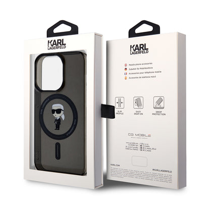 Puzdro MagSafe pre Apple iPhone 14 Pro Max, Karl Lagerfeld, IML Ikonik Karl, Čierne