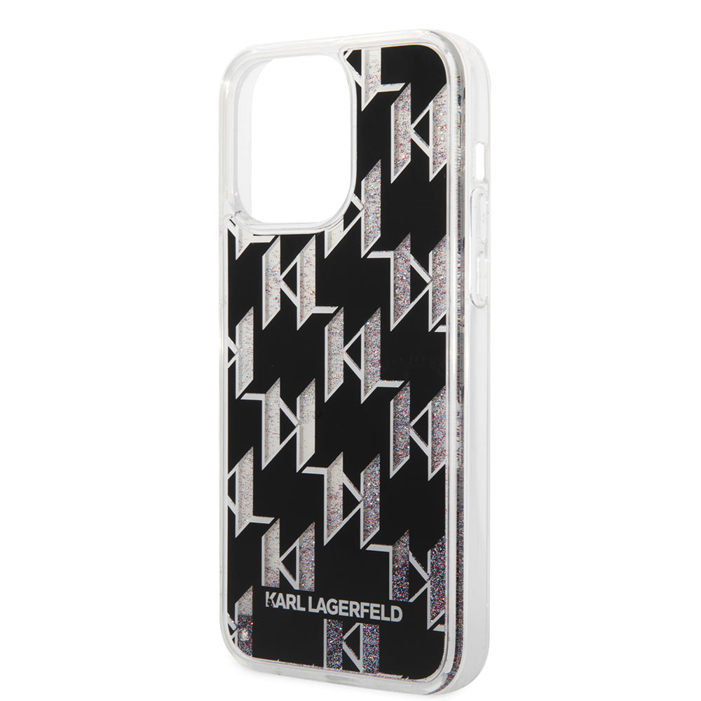 Puzdro MagSafe pre Apple iPhone 14 Pro Max, Karl Lagerfeld, Monogram Liquid Glitter, Čierne