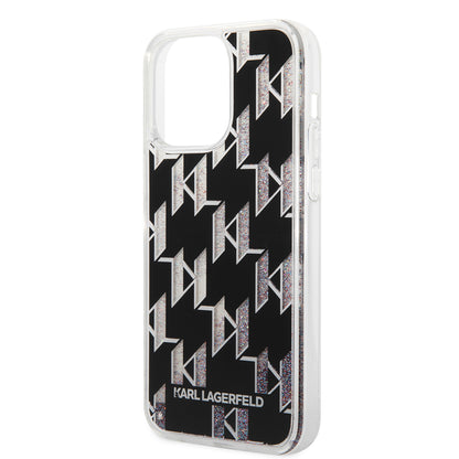 Puzdro MagSafe pre Apple iPhone 14 Pro Max, Karl Lagerfeld, Monogram Liquid Glitter, Čierne