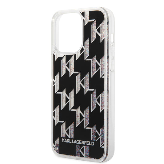 Puzdro MagSafe pre Apple iPhone 14 Pro Max, Karl Lagerfeld, Monogram Liquid Glitter, Čierne