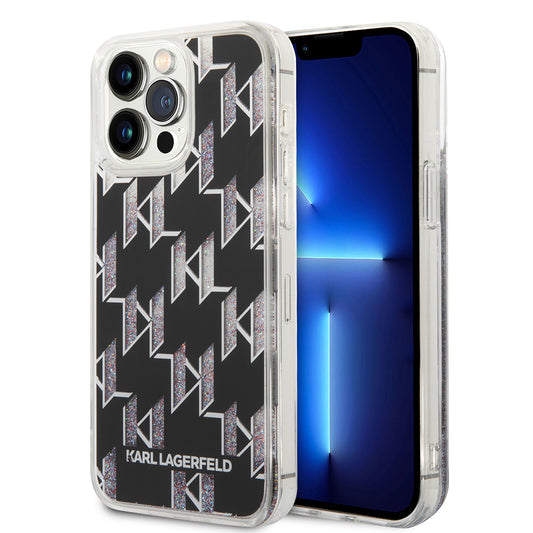 Puzdro MagSafe pre Apple iPhone 14 Pro Max, Karl Lagerfeld, Monogram Liquid Glitter, Čierne