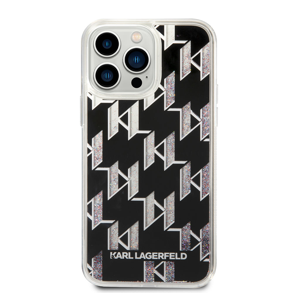 Puzdro MagSafe pre Apple iPhone 14 Pro Max, Karl Lagerfeld, Monogram Liquid Glitter, Čierne